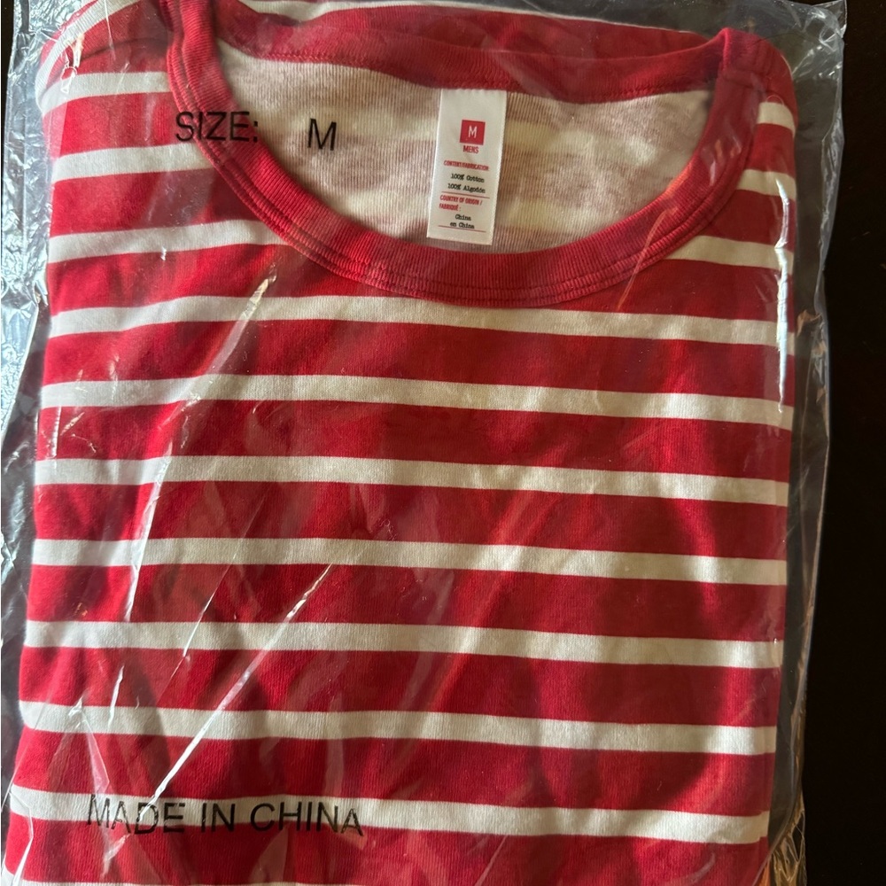 Red and White Long Sleeve Striped Tee